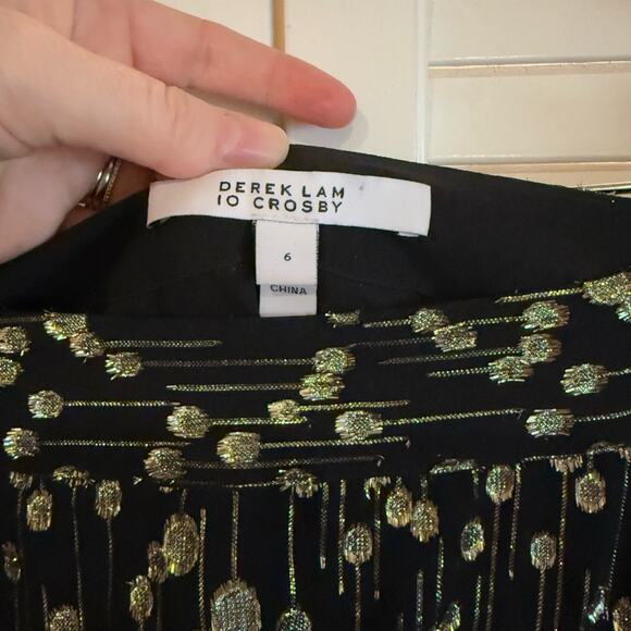 10 Crosby Derek Lam Black and Gold Polka Dot Asymmetrical Ruffle Mini Skirt - Picture 4 of 7